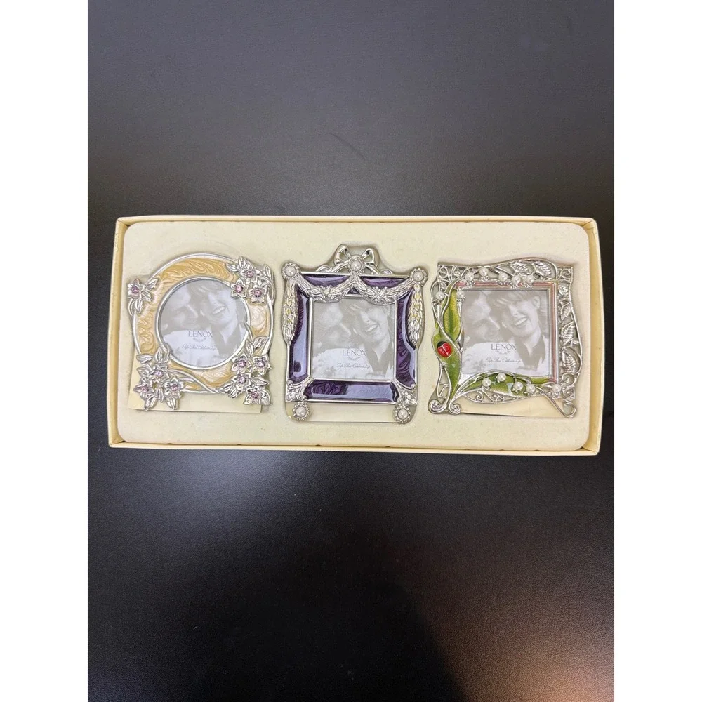 Lenox Vintage Jewel Set of 3 Mini Frames Embellished Enamel Pearls Rhinestones